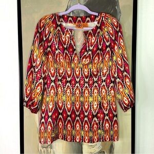Tory Burch Metallic Pink & Orange Silk Tunic Top